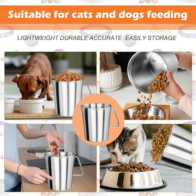 4 Cup Dog Food Scoop 304 Stainless Steel Dog Food Measuring Cups for Cat or Bird Pet Foods, Injection Molded and Dishwasher Safe (4 Cup)