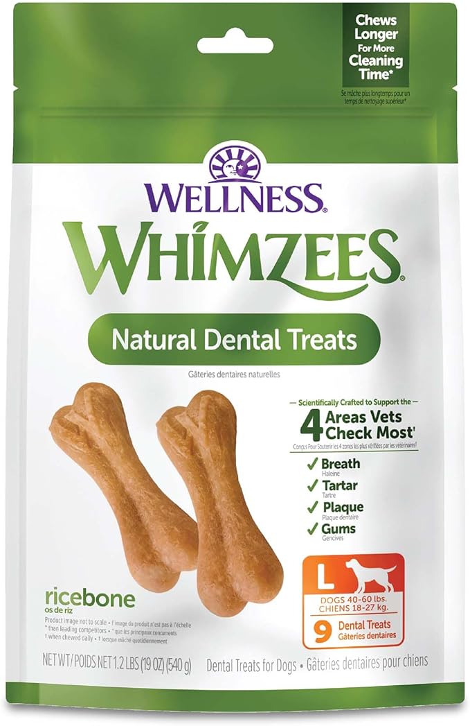 Whimzees Wellness Ricebone Dog Dental Treats, Large Size, (9 Count)