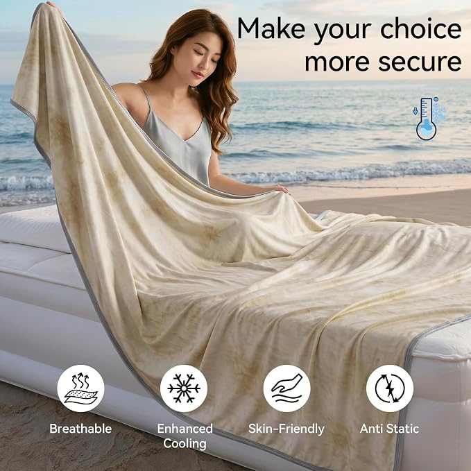 Guohaoi Cooling Throw Blanket for Hot Sleepers, Twin Size 80''×90'' Lightweight Breathable Summer Bed Blanket for Couch, Arc-Chill Q-Max >0.5 Cool Fiber, Lightweight Blanket Ivory White