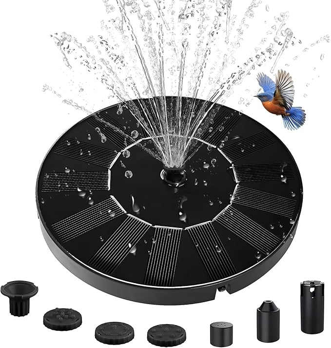 Solar Water Fountain for Bird Bath, 2026 Upgraded Solar Powered Fountain Pump with 6 Nozzle for Outdoor Garden, Pond, Pool, Birdbath