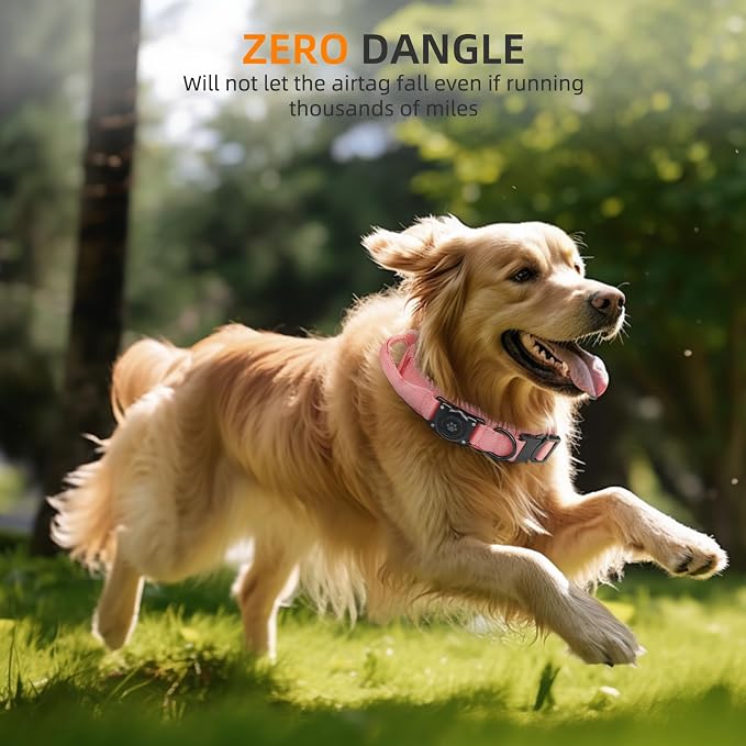 Tactical AirTag Dog Collar, 100% Waterproof Integrated Apple Air Tag Dog Collars with Hard PC AirTag Holder, Adjustable Military Collar with Handle, GPS Dog Collar for Medium Large Dogs(Pink,XL)