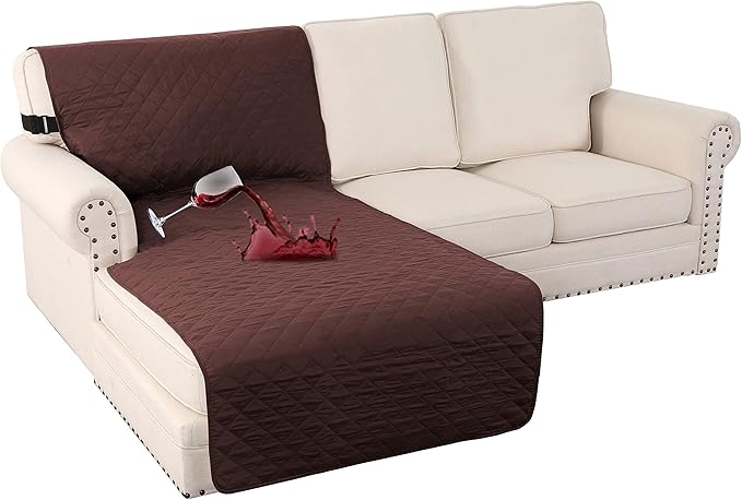 Turquoize 100% Waterproof Sofa Covers Chaise Lounge L Shape Sofa Protector Chaise Slip Cover Triple Non-Slip Sofa Slipcover for Sectional Couch Cover for Pets, Kids (Chaise, Brown)