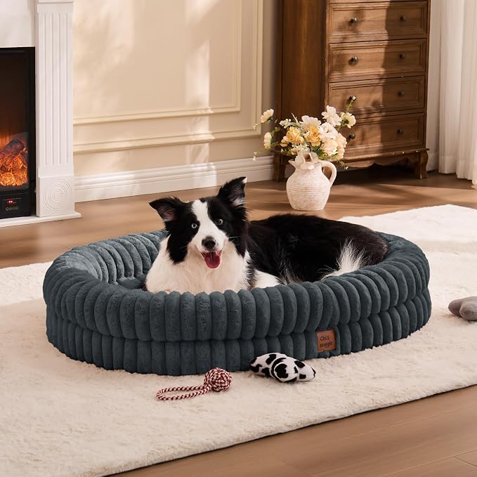 ChiXnuggle Orthopedic Dog Bed for XL Dogs, Waterproof Faux Rabbit Fur Dog Couch with Egg Crate Foam Support and Washable Removable Cover, Bolster Pet Sofa with Non-Slip Bottom, 41x30x7, Dark Grey