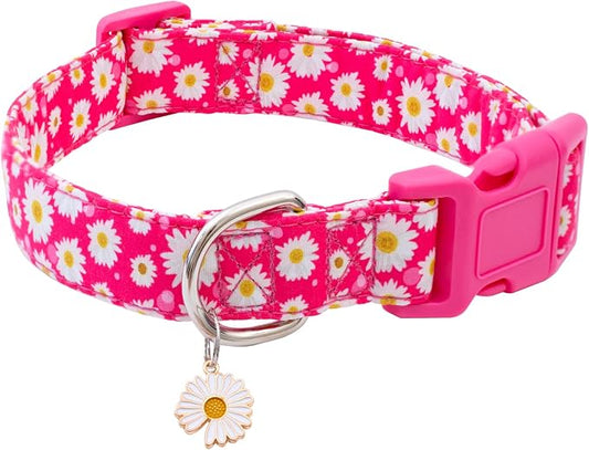 Faygarsle Cotton Dog Collar Cute Dog Collars for Small Medium Large Dogs Hot Pink Floral Colored Options Soft and Fancy Pet Collars for Girls Flower Pattern for Girl Dog Collar L