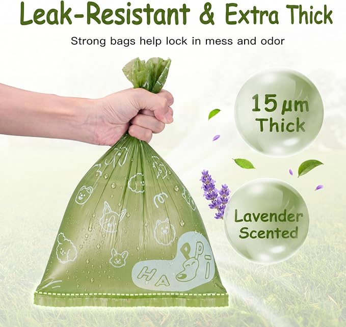 IUI Dog Poop Bags 600 Count Lavender Scented Dog Waste Bags with Dispenser, 13" x 9" Thick Leak-Proof Heavy Duty Large Pet Waste Bags for All Dogs, 30 Refill Rolls (Green)