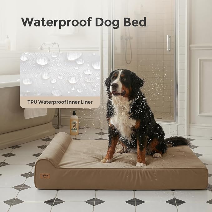 Sytopia XL 35D Memory Foam Dog Bed for Large Dogs – 7" Thick Orthopedic Pet Couch for Seniors and Big Breeds up to 120 Pounds, with Water-Resistant Liner & Washable Cover, Brown