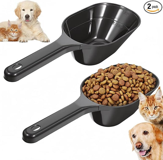 2 Pack Dog Food Scoop 1 Cup Capacity Plastic Pet Food Measuring Scooper with Measuring Lines for Dog Puppy Cat Fish Bird Precise Portion Control Coffee Bean Flour Scoop