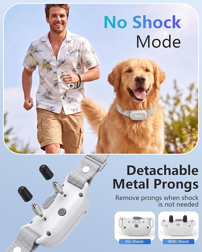 PATPET Shock Collar for Dogs - 4000FT Dog Training Collar with Remote, IPX7 Waterproof 4 Modes(Beep/Vibration/Shock) Dog Shock Collar, Rechargeable E-Collar for Small Medium Large Dogs (Light Grey)