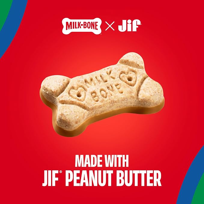 Milk-Bone Peanut Buttery Dipped Dog Biscuits with Jif Peanut Butter, 32 Oz. Bags (Pack of 4)