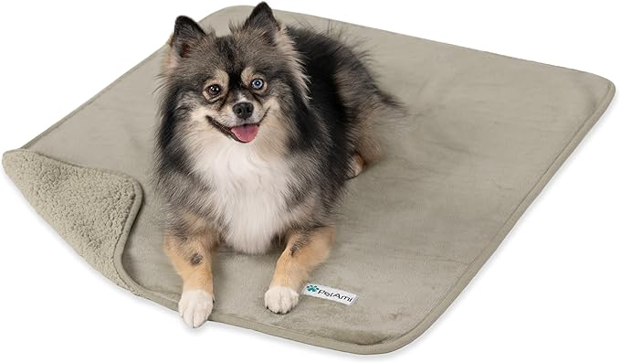 PETAMI Sherpa Fleece Waterproof CAT and Dog Blanket, Taupe, Medium