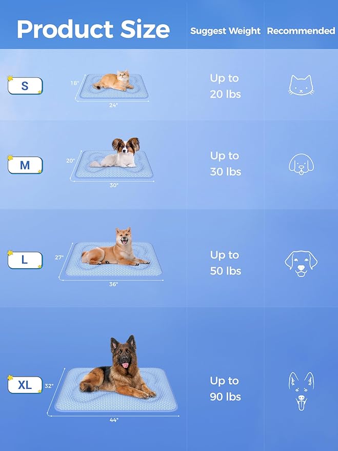 Rywell Dog Cooling Mat, 30”x20” Super Thick & Reversible Cooling Mat for Dogs, Arc-Chill 3.0 & PCM for Long-Lasting Cool and Color-Changing (Q-Max > 0.5), All-Season Use & Portable for Travel