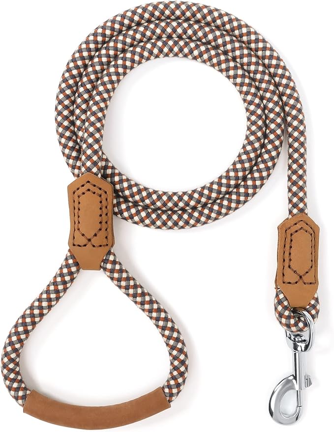 Mile High Life | Premium Leather Dog Leash | Strong Rope Leash | Leather Handle | Zinc Alloy Strong Clasp | Small Medium Large Dogs | 4/5/6 Feet(Brown, 72 Inch (Pack of 1))
