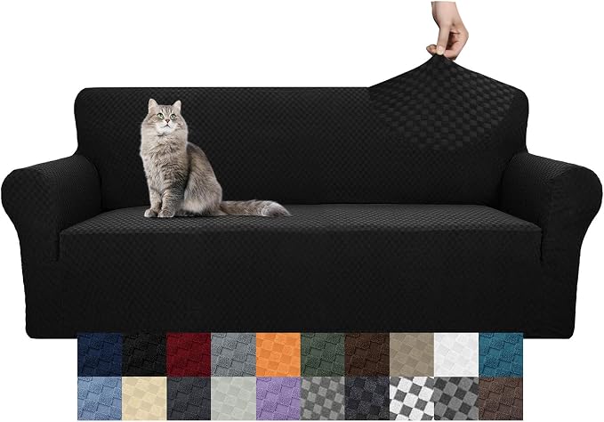 YEMYHOM Couch Cover Latest Jacquard Design High Stretch Extra Large Sofa Covers Pet Dog Cat Proof Oversized Slipcover Non Slip Magic Elastic Furniture Protector (XL Sofa, Black)
