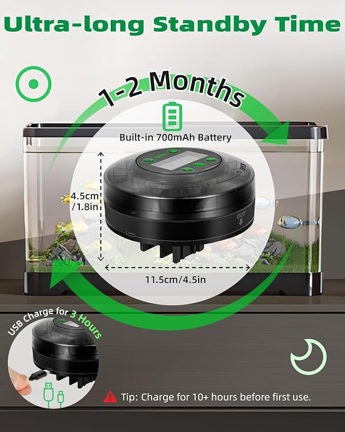 Papettly Automatic Fish Feeder for Aquarium - Auto Fish Food Dispenser for Fish Turtle Tank with USB Cable & LCD Display, Timer Fish Feeder for Vacation Weekend Holiday, with Fish Feeder Spoon