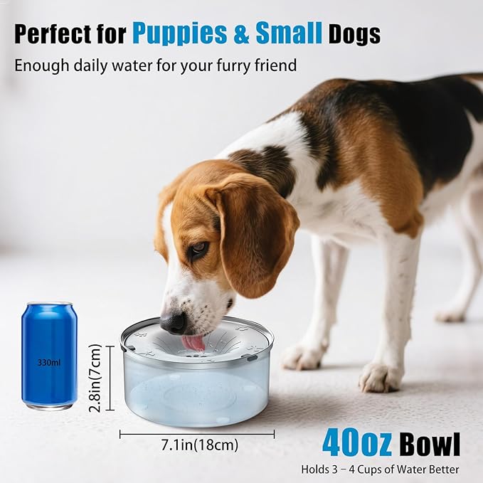 SCHITEC Dog Water Bowl No Spill 40oz/1.2L Slow Drinking Anti-Splash Stainless Steel Dog Bowl with Floating Disk, Spill Proof Pet Travel Water Dispenser for Sloppy Messy Drinkers(Light Gray)