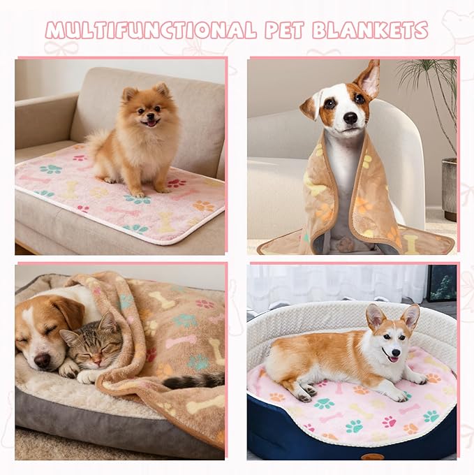 YUEPET Waterproof Dog Blankets, 2 Pack Washable Dog Blankets for Bed Couch Sofa Protector Fleece Flannel Puppy Blanket Soft Plush Reversible Throw Blanket for Small Dogs Cats 23"×16"(Pink+Brown)