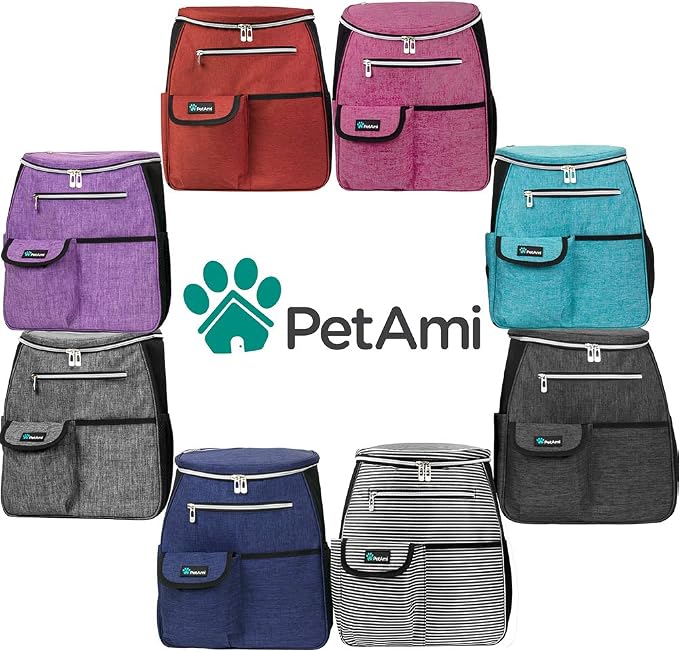 PetAmi Dog Travel Bag Backpack, Airline Approved Dog Bags for Traveling, Puppy Diaper Bag Supplies, Pet Camping Essentials Hiking Accessories Gift, Food Container, Collapsible Bowls, Stripe Black
