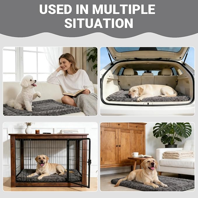 Washable Dog Bed Mat Ultra Soft Dog Crate Pad Comfy Fluffy Pet Kennel Beds Sleeping Mattress for Large Jumbo Medium Small Dogs Grey