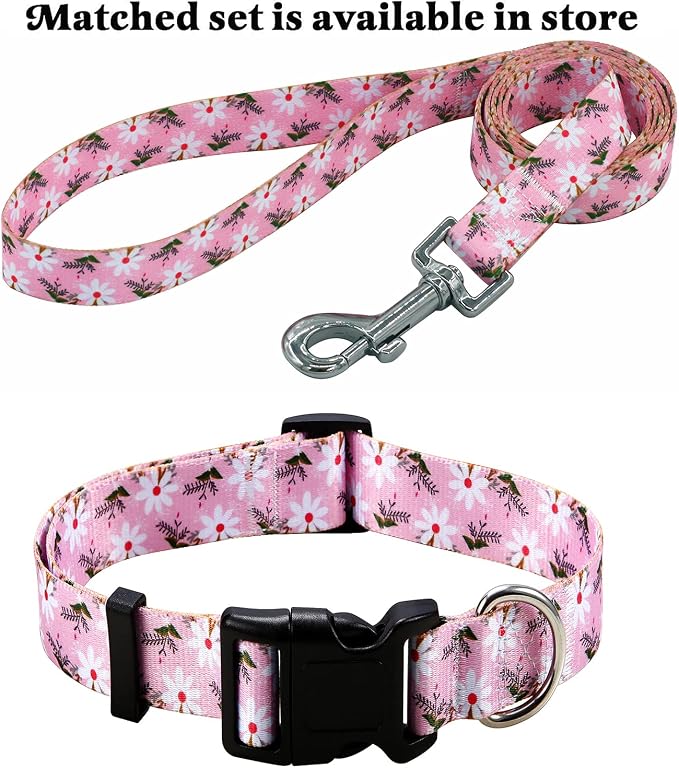 Mihqy Dog Collar with Bohemia Floral Tribal Geometric Patterns - Soft Ethnic Style Collar Adjustable for Small Medium Large Dogs (White Flower,L)