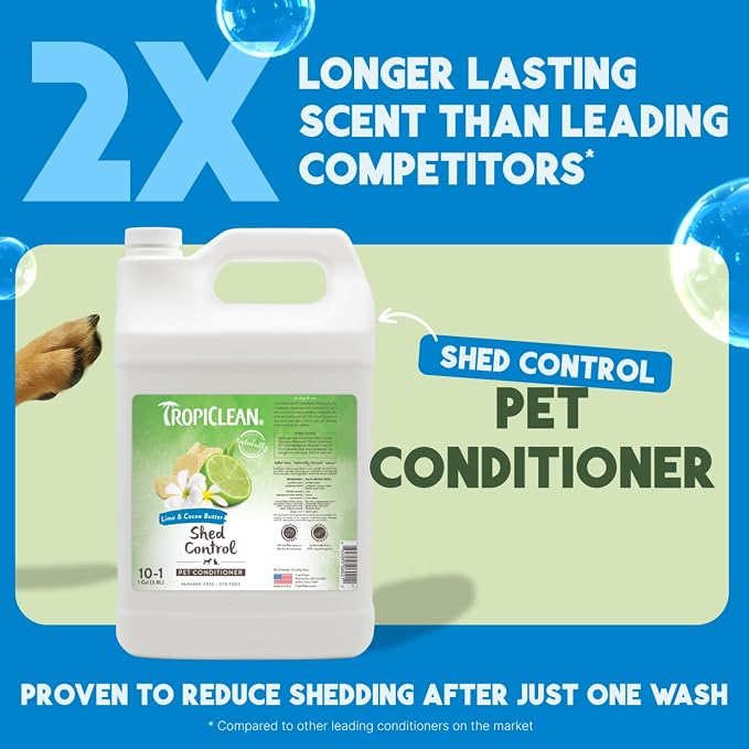 TropiClean Deshedding Cat & Dog Conditioner, Puppy & Kitten Safe, Reduces & Softens Coat, Lime & Coconut Scent, Made in the USA, 1 gallon