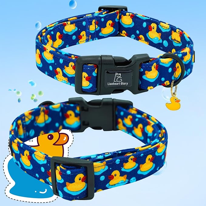 Lionheart glory Dog Collar Ducky Pattern Cute Collar for Medium Dogs Spring Summer Boy Dog Collars Pet Gift Adjustable Heavy-Duty Puppy Collars