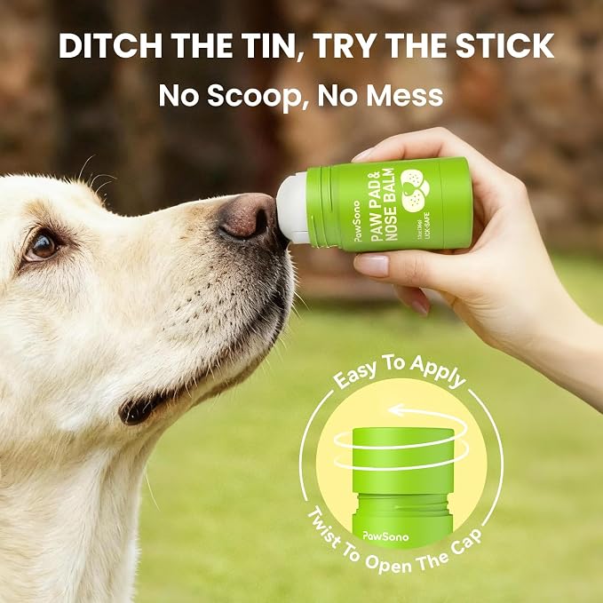 PawSono Lick-Safe Dog Paw & Nose Balm with Coconut Oil | All-Natural Moisturizer & Soother for Dry, Cracked Pads & Snout | Heat & Cold Pavement Protection Wax | Horse Hoof, Joint Care (1.3 oz