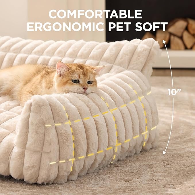 Joydeco Cat Couch for Pets, 36 inch Plush Pet Sofa, Cat Bed for Indoor Cats with Removable Washable Cover, Supportive Pet Sofa, Cream