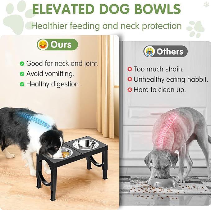 XIAZ Elevated Dog Bowls Large Breed Raised Dogs Bowl Stand Large/Medium Sized Dog Stainless Steel Food Water Bowl Stands 5 Heights Adjustable 9/11/12/14in Black Pet Feeder Dish Station