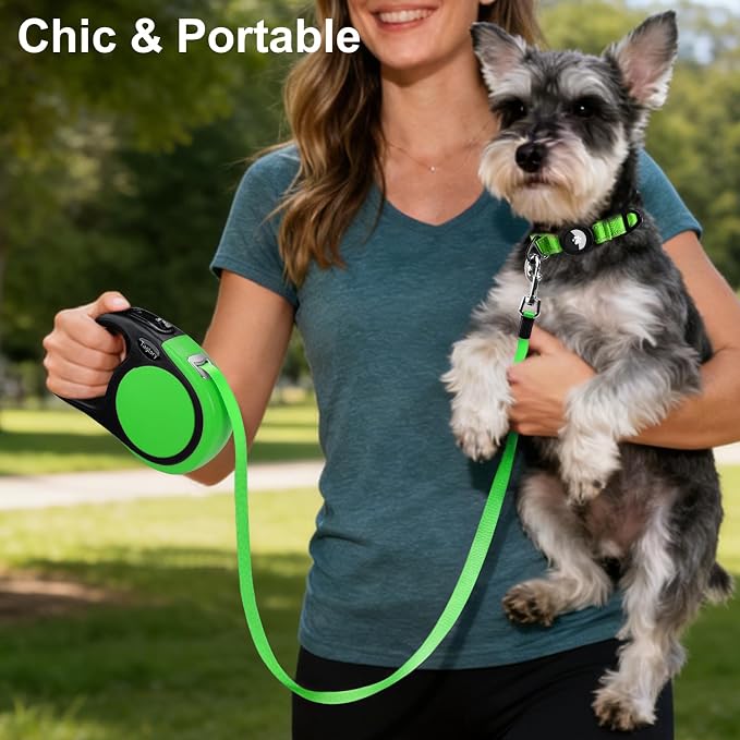 Taglory Retractable Dog Leash, 16ft No Tangle Leash Retractable for Small Medium Dogs Up to 44 lbs, One-Handed Brake, Pause, Lock, Green