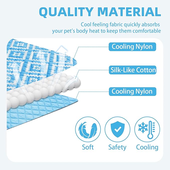 PUPTECK Dog Cooling Mat for Medium Large Dogs, Blanket for Kennels Crate Floor, Pets Cooling Pad, Dog Cat Summer Sleeping Outside, Blue Paw X-Large 40"x60"