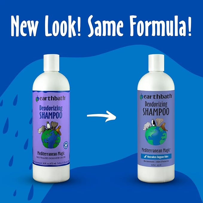 earthbath, Mediterranean Magic Dog Shampoo - Deodorizing Shampoo for Dogs, Rosemary Scented Dog Wash, Made in USA, Shampoo for Smelly Dogs, Cruelty Free Pet Shampoos - 16 Oz (1 Pack)