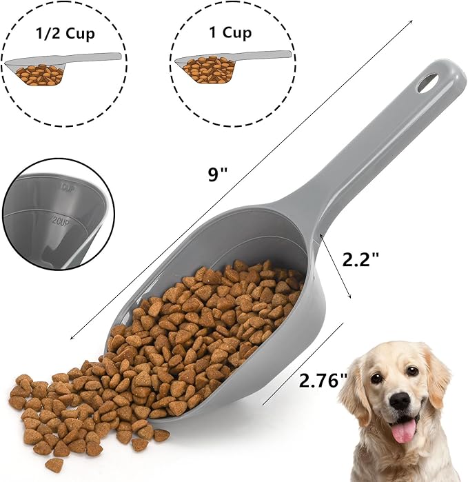DEAYOU 12 Pack Dog Food Scoop, 1 Cup Plastic Pet Food Scoop with Measuring Lines, Multi Purpose Kitchen Scoop Measure Cups for Puppy, Flour, Ice Cube, Accurate Portion Control, 4 Colors