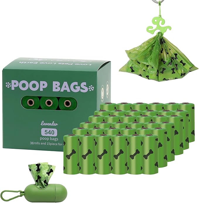 HZDHCLH Poop Bags for Dogs Leak Proof Extra Thick Dog Poop Bags, Green Bones 36 Rolls 9" x 13" Lavender Scented Pet Waste Bag, 540 Count