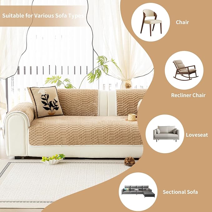 Plush Warm Sofa Covers Washable, Funny Fuzzy Couch Cover for Dogs Washable, Non-Slip Couch Covers for Recliner, Soft Sofa Slipcover for Pet & Kid(1PC, Light Brown, 36"×36", Single Seater)