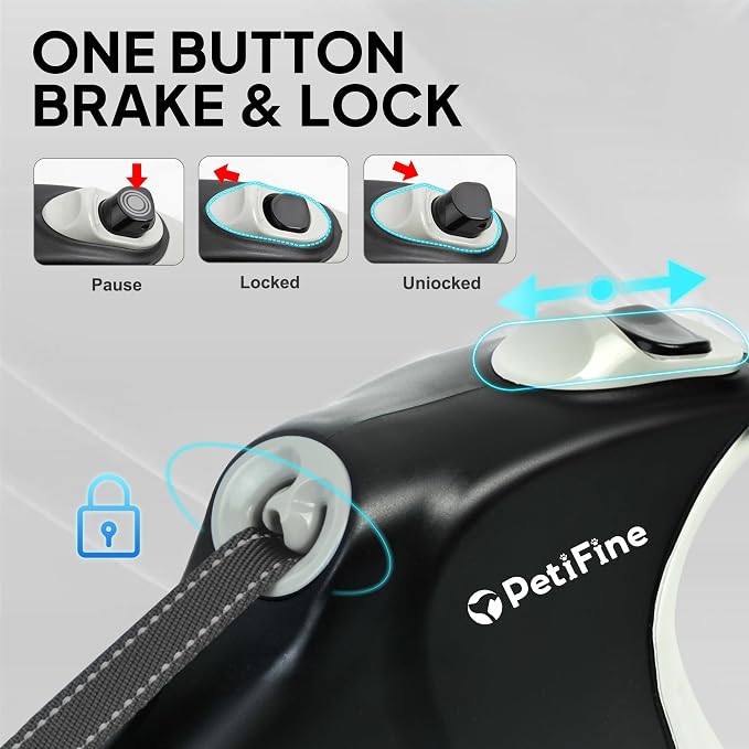PetiFine Upgraded Retractable Dog Leash 26FT, Heavy Duty Pet Walking Lead for Large Dogs up to 110lbs, Anti-Twist Reflective Dog Leash with Anti-Slip Soft Grip, One-Handed Brake