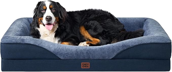 EHEYCIGA Orthopedic XXL Dog Bed for Large Sized Dog, 52x41 Inch Extra Large Memory Foam Dog Couch Bed with Sides, Waterproof Liner & Washable Removable Cover, Bolster Pet Sofa, Navy