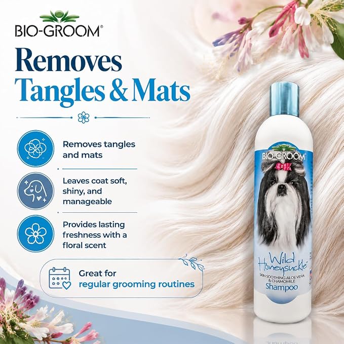 Bio-Groom Wild Honeysuckle Dog Shampoo - Natural Scent Pet Shampoo, Aloe Vera, Chamomile, Cat & Dog Bathing Supplies, Puppy Wash, Cruelty-Free, Made in USA, Quick Rinse Cat Shampoo - 12 fl oz 1-Pack