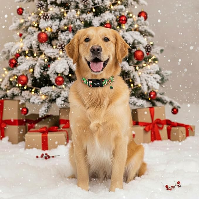 Christmas Dog Collar for Small Dogs, Adjustable Green Small Dog Collars with Gingerbread Man Pattern, Cute Dog Christmas Collar for Dogs, Winter Holiday Dog Collar for Girl Boy Dog-S