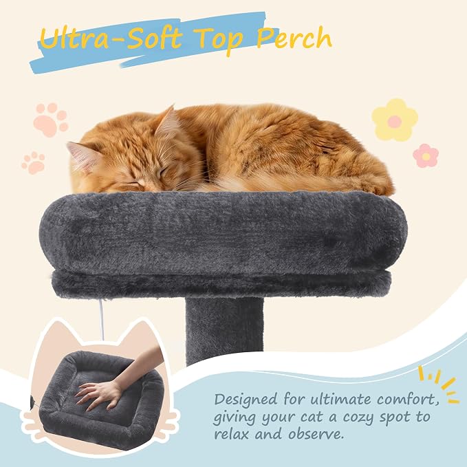 SHA CERLIN 82 inch, Multi-Level Cat Tree Tower for Indoor Cats, Cat Condo with Sisal Scratching Posts, Plush Perches, Hammocks, Toy Balls, Dark Grey