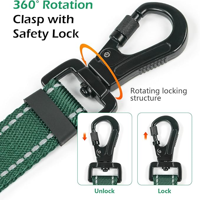 Reflective Double Handle Dog Leash for Large Dogs, Heavy Duty Adjustable Leash with Soft Padded Handles, Traffic Control Training Lead for Walking, Running (Dark Green, 4ft)