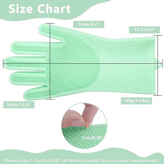 Pet Grooming Gloves—Dog Washing Gloves with High-Density Teeth, Dog Bath Scrubber with Enhanced Five Finger Design, Silicone Gloves for Dogs and Cats Bathing, Massage (Green)