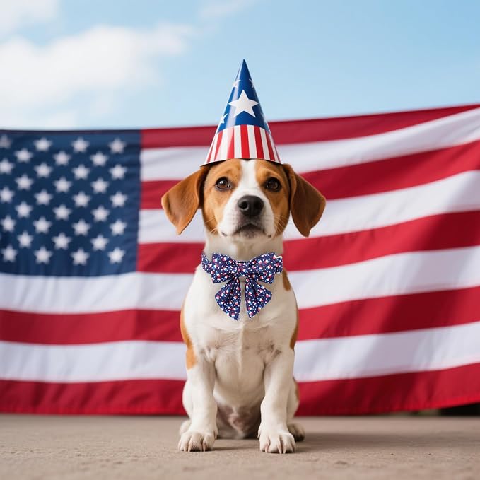 Maca Bates American Flag 4th of July Dog Collar with Sailor Bow 4 of 7 for Dogs Adjustable Durable Icecream Patriotic USA Collars Summer Independence Day for Small Medium Large XL Boy Girl Puppy