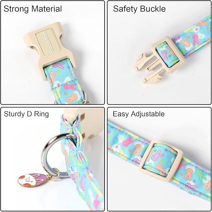 DOGWONG Easter Blue Egg Bunny Dog Collars, Adjustable Cute Rabbit Pet Collars with Quick Release Buckle for Small Medium Dogs