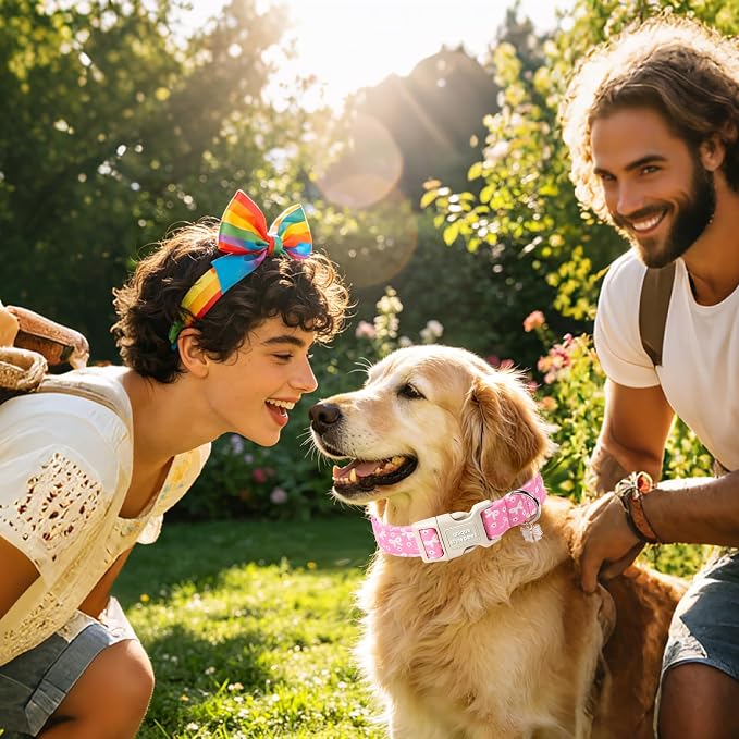 Unique style paws Dog Collar Plastic Buckle with Pendant Puppy Collar for Spring Summer Pink Flower Bow for Small Medium Large Boys Girls Dogs