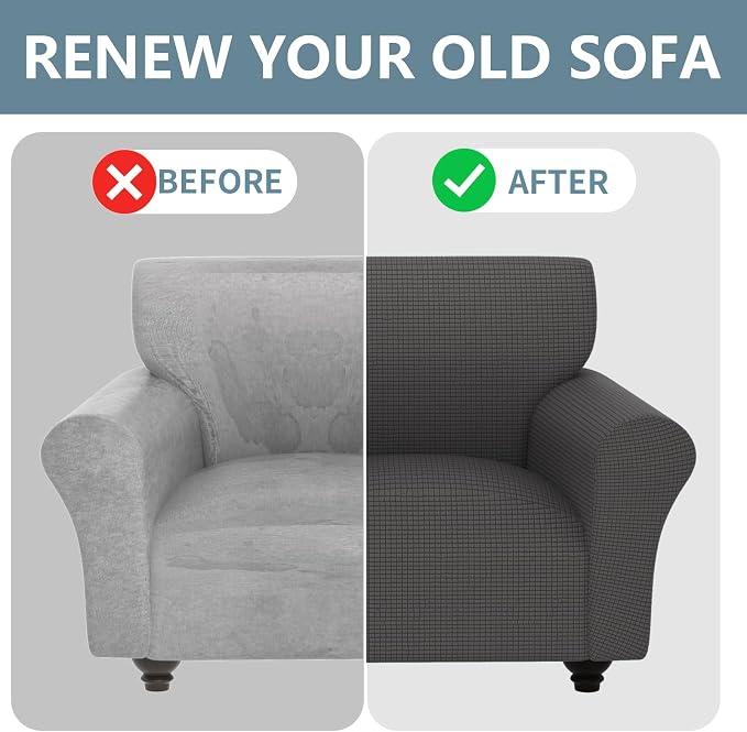 Stretch Couch Covers for 2 Separate Cushion Couch Sofa -Living Room Couch Sofa Cover,Washable Sofa Slipcover,Pet Friendly Furniture Protector with Elastic Bottom,Universal Fit for Home(Gray,Loveseat)