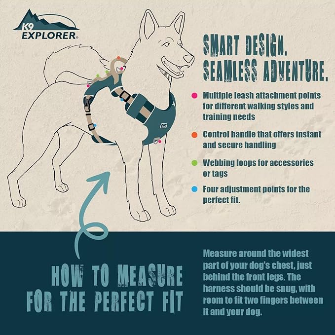 K9 Explorer® Trek Full-Coverage Dog Harness, Atlantic, Small - 16"-24"