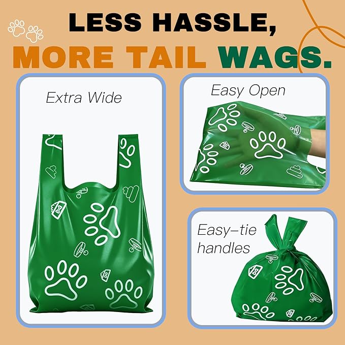 225 Count Scented Dog Poop Bags with Handles & Free Dispenser - Extra Thick, Leak-Proof poop bags for dogs for Large Dogs (14"x7") - Extra thick poop bag scented rolls