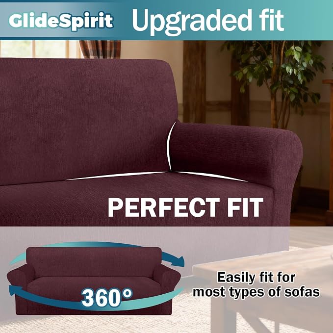 Waterproof Couch Cover, Washable Stretch Non-Slip Oversized Sofa Slipcover with Elastic Bottom Stay-in-Place - Leakproof Furniture Protector for Kids & Pets (Oversized Sofa, Burgundy)