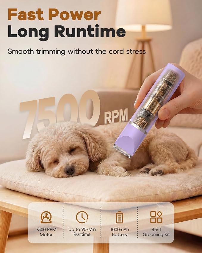 Veeconn Dog Grooming Clippers Kit-Electric Rechargeable Cat Trimmer Tools-Cordless Quiet Pet Nail Paw Grinder-4 in 1 Multifunctional Low Noise Shaver-Razor for feet Face Ears Toenail Eye