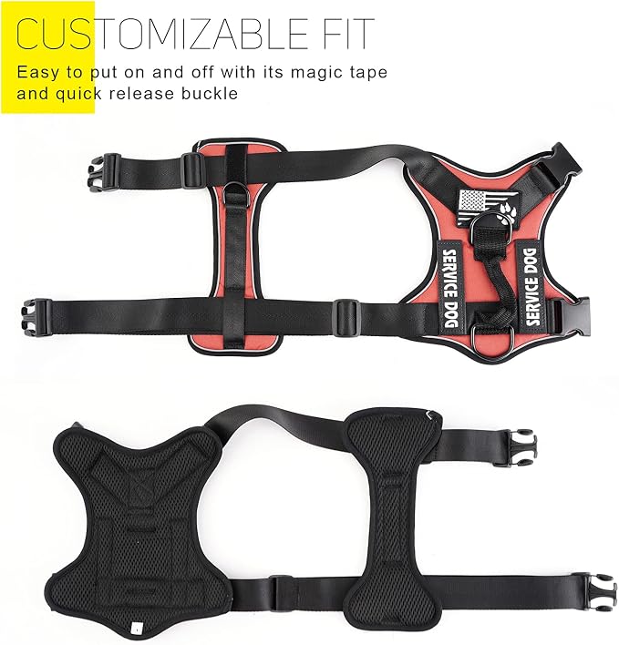 Service Dog Harness, Reflective Dog Vest Harness with 5 PCS Patches, Adjustable Soft Oxford Pet Harness, Inner Layer Mesh, Easy to Control for Dogs